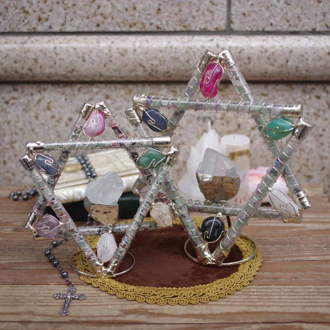 “置き型六芒星,六芒星,ダビデの星,ヘキサグラム,アメジスト,amethyst,天然石,パワーストーン,魔除け,お守り,メキシコ,インテリア,インテリア雑貨”