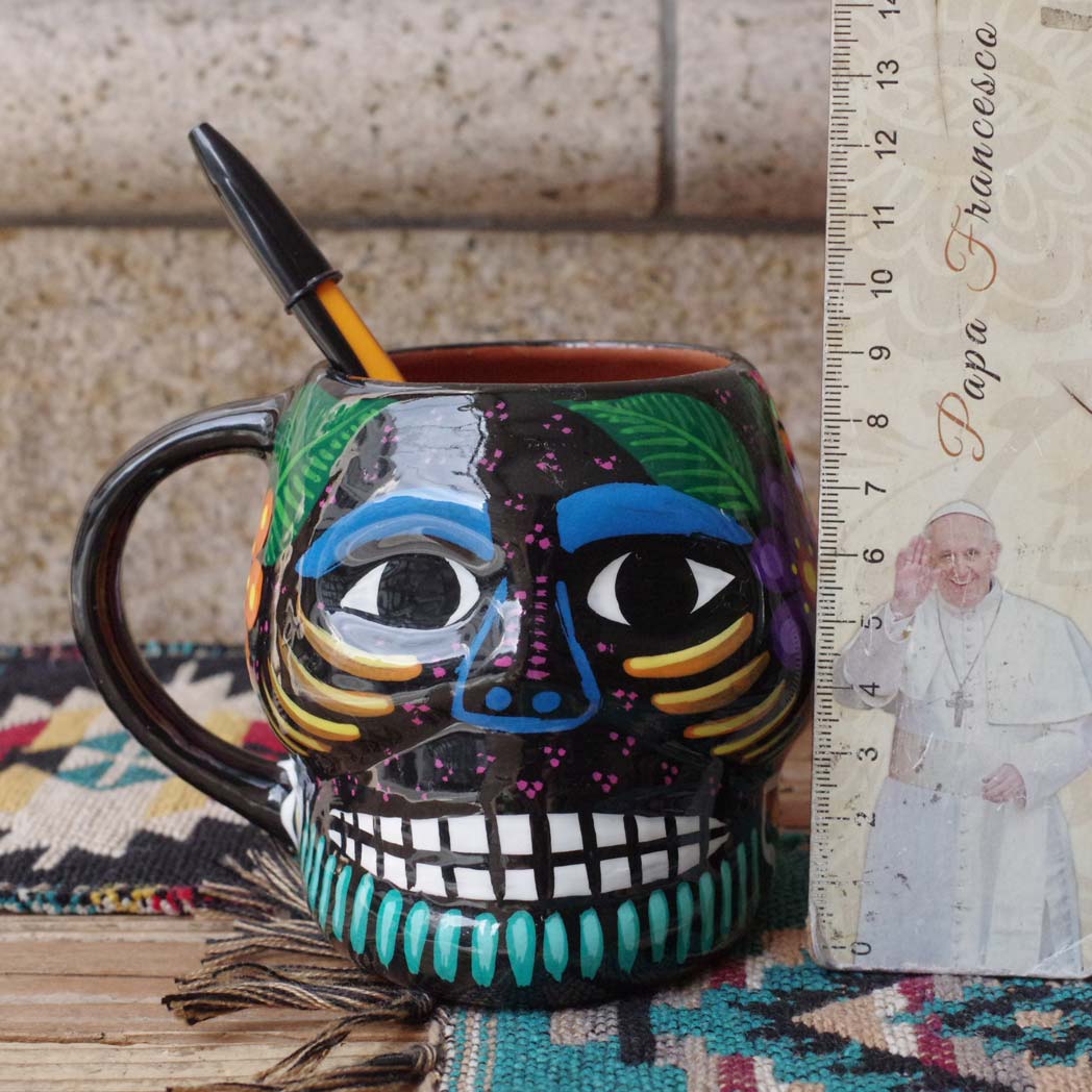 ガイコツ,スカル,カラベラ,ドクロ,マグカップ,MUG,MUG CUP,CUP,プレゼント,ギフト,手作り,素焼き,マグ,キッチン雑貨,コーヒー カップ,コーヒーカップ,メキシコ,メキシコ雑貨