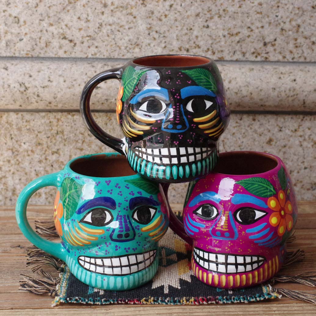 ガイコツ,スカル,カラベラ,ドクロ,マグカップ,MUG,MUG CUP,CUP,プレゼント,ギフト,手作り,素焼き,マグ,キッチン雑貨,コーヒー カップ,コーヒーカップ,メキシコ,メキシコ雑貨